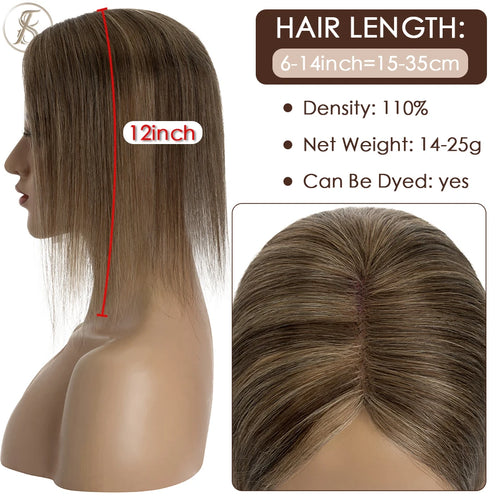 TESS Hair Toppers 8x10cm Hand Made Women Topper Natural Hair Wigs Hair Clip In Human Hair Extensions Single Knot Lace Hairpiece