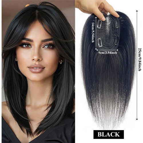 10 inch 100%Human Hair 9*14cm Hairnet Clip in Hair Topper Extension Top Wig Piece for Women with Thinning Hair