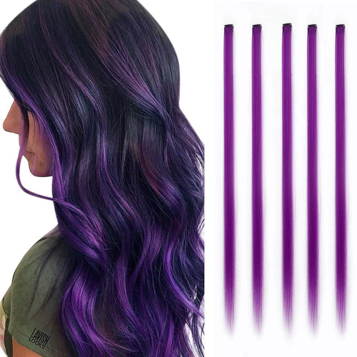 Synthetic 5PC Colored Hair Extensions 22Inch Straight Clip in Christmas Extension Rainbow Party Highlights Hairpiece for Girls