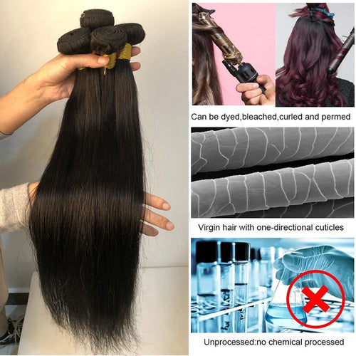Straight Bundles Human Hair 10-30 Inch Hair Weave Bundles 100% Human Hair Extensions Natural Black Raw Hair Bundles 50G/Pcs
