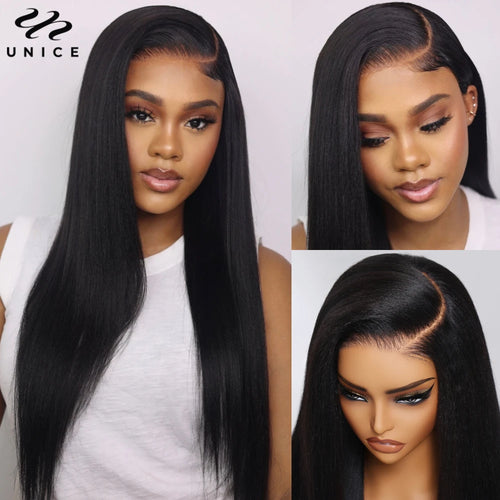 UNice Hair Pre Everything 7x5 13x4 Yaki Straight Wig Pre Plucked Pre Cut Pre Bleached Glueless Wig Human Hair Ready To Wear 150%