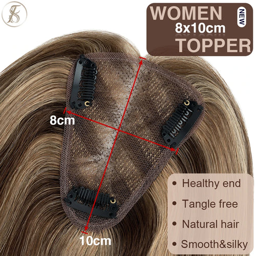 TESS Hair Toppers 8x10cm Hand Made Women Topper Natural Hair Wigs Hair Clip In Human Hair Extensions Single Knot Lace Hairpiece