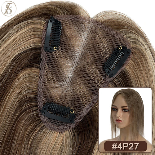 TESS Hair Toppers 8x10cm Hand Made Women Topper Natural Hair Wigs Hair Clip In Human Hair Extensions Single Knot Lace Hairpiece