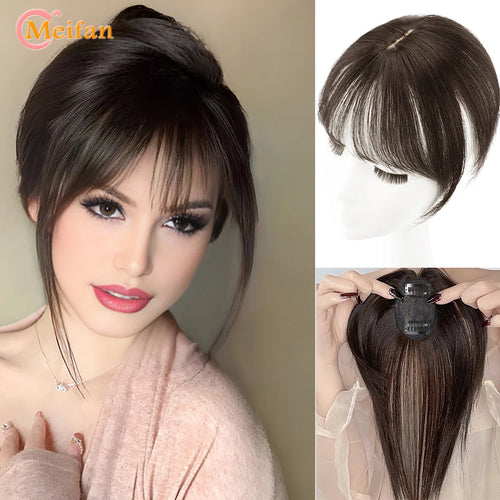 MEIFAN Synthetic Middle Part Topper Hairpiece with Bangs Clip-In Bangs Extension Natural Invisible Clourse Hairpiece for Women