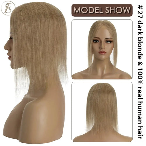 TESS Hair Toppers 8x10cm Hand Made Women Topper Natural Hair Wigs Hair Clip In Human Hair Extensions Single Knot Lace Hairpiece