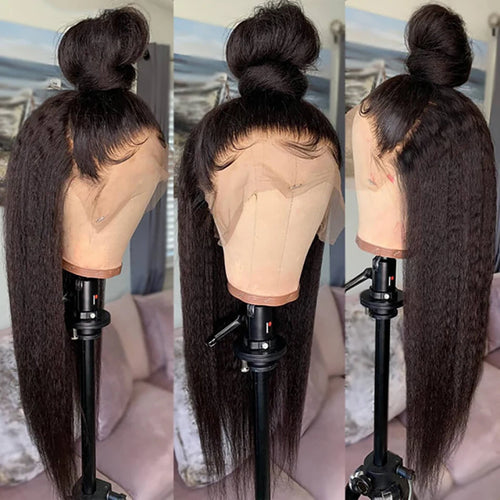 CEXXY 360 Full Hd Lace Front Wig Kinky Yaki Straight HD Transparent Lace Frontal Human Hair Wig 30 34Inch Glueless Wig For Women