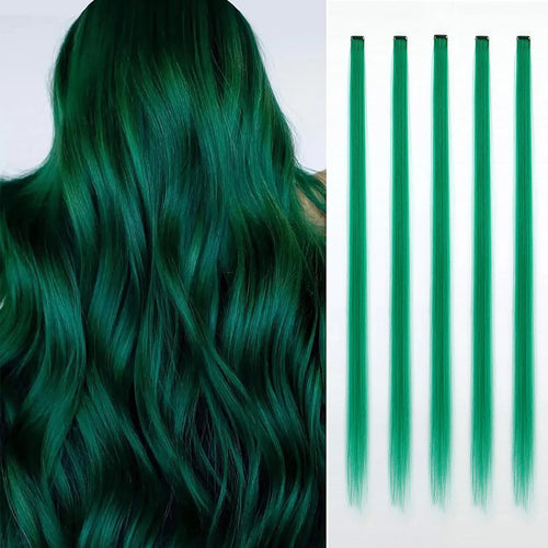 Synthetic 5PC Colored Hair Extensions 22Inch Straight Clip in Christmas Extension Rainbow Party Highlights Hairpiece for Girls