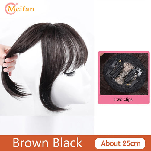 MEIFAN Synthetic Middle Part Topper Hairpiece with Bangs Clip-In Bangs Extension Natural Invisible Clourse Hairpiece for Women