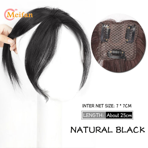 MEIFAN Synthetic Middle Part Topper Hairpiece with Bangs Clip-In Bangs Extension Natural Invisible Clourse Hairpiece for Women