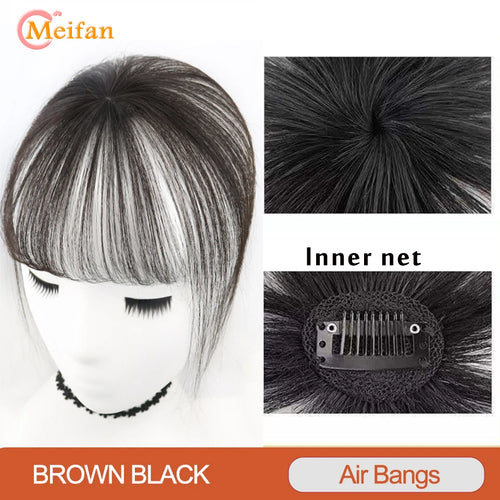 MEIFAN Synthetic Middle Part Topper Hairpiece with Bangs Clip-In Bangs Extension Natural Invisible Clourse Hairpiece for Women