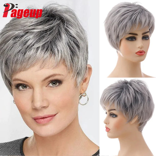 PAGEUP Short Hair Wig Natural Black With Bangs Soft And Realistic Hair Natural Fluffy Middle-aged And Elderly Ladies Mother Wig