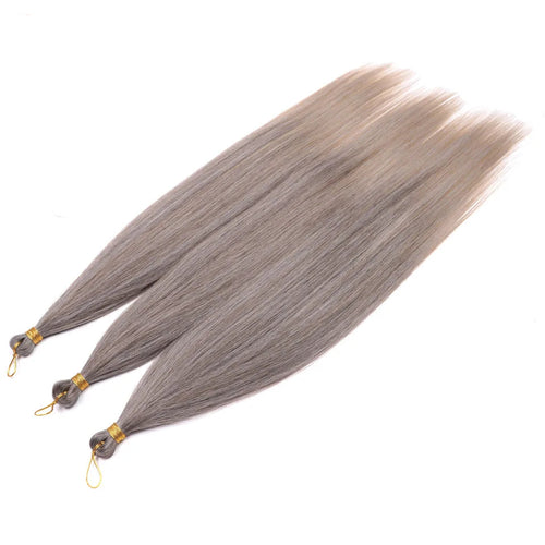 28-Inch Straight Pony Hair Bundles – 3pcs Synthetic Hair, Ombre Silver Grey, Easy Clip-In