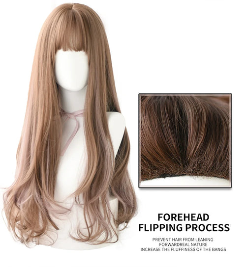 alt="7JHH long straight layered lolita wig with bangs in blue brown black ombre purple"