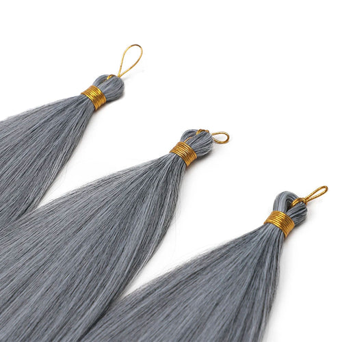28-Inch Straight Pony Hair Bundles – 3pcs Synthetic Hair, Ombre Silver Grey, Easy Clip-In