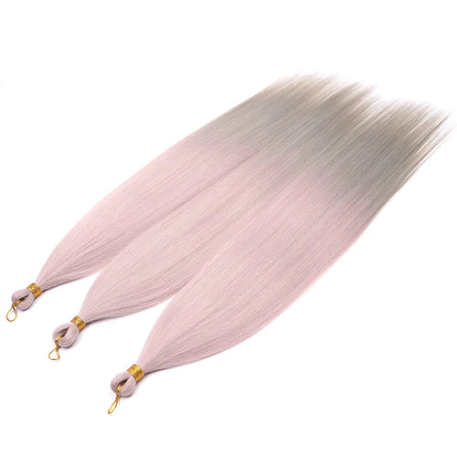 28-Inch Straight Pony Hair Bundles – 3pcs Synthetic Hair, Ombre Silver Grey, Easy Clip-In