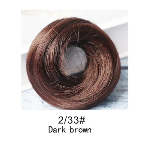 Synthetic Messy Bun Hair Piece – Straight Chignon Extension with Mini Rubber Band