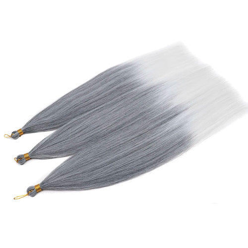 28-Inch Straight Pony Hair Bundles – 3pcs Synthetic Hair, Ombre Silver Grey, Easy Clip-In