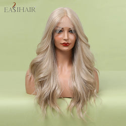 alt="EASIHAIR long blonde lace front synthetic wig natural wave with baby hair for women"