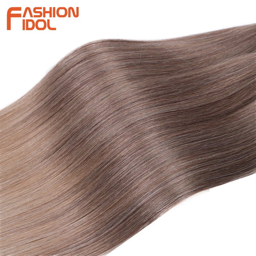 Extensions de cheveux lisses Yaki en queue de cheval, paquet de 28, brun ombré