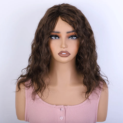 alt="Women’s short pixie cut human hair wig natural brown multi-parting 100% real high-quality hair"