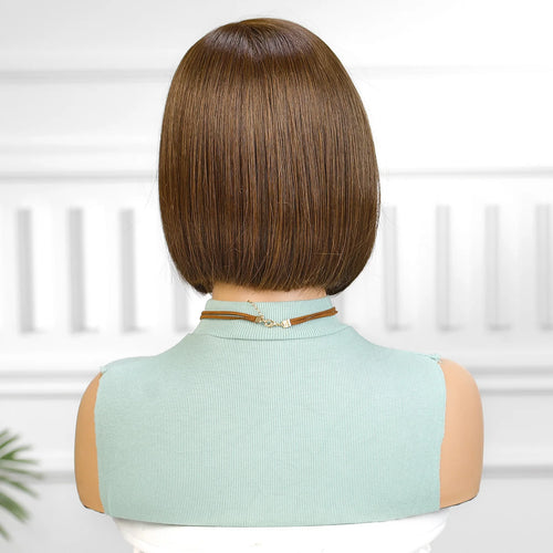 alt="CharmSource medium brown bob lace front synthetic wig short straight style for women"