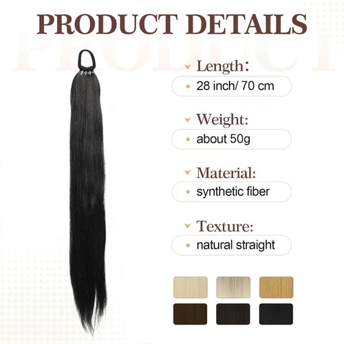 28-Inch Straight Synthetic Ponytail Extension – Elastic Wrap-Around Hairpiece