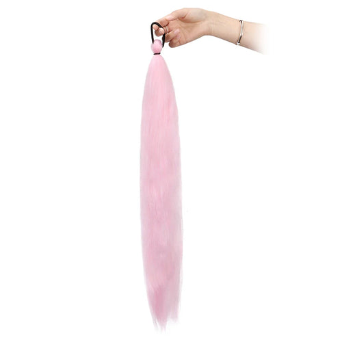 26Inch Synthetic Ponytail Extension with Elastic Tie Hair Band Long Yaki Straight Colored Braiding Ponytail Ombre Colors