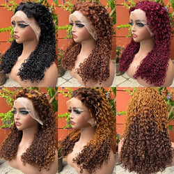 13x4 Lace Front Pixie Curly Wig – Burgundy, 300% Density, Full-Volume Synthetic Hair for Women