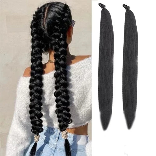 26Inch Synthetic Ponytail Extension with Elastic Tie Hair Band Long Yaki Straight Colored Braiding Ponytail Ombre Colors