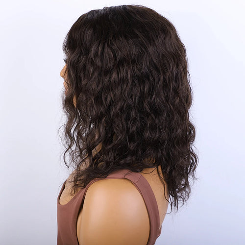 alt="Women’s short pixie cut human hair wig natural brown multi-parting 100% real high-quality hair"