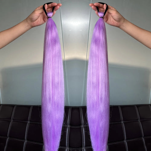 2PCS Straight Synthetic Ponytail Extensions – Colorful Braiding Hair with Elastic Bands for Women