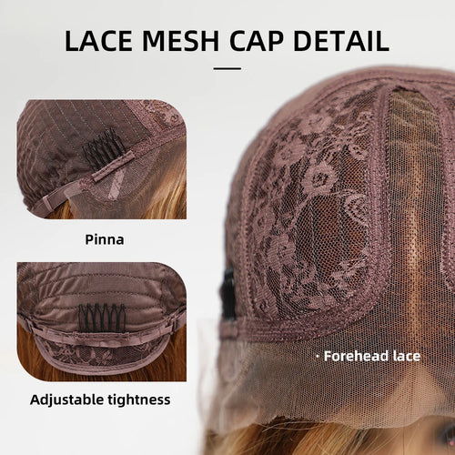 alt="CharmSource medium brown bob lace front synthetic wig short straight style for women"