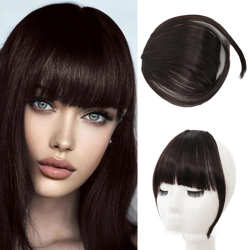 Synthetic Clip-On Bangs Hairpiece – Forehead Fringe with Sideburns, Natural-Look Hair for Women