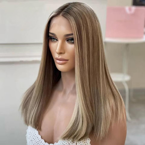 Ash Blonde Highlight Wig 13x4 Silk Top Human Hair