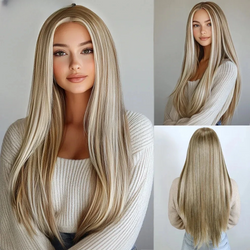 Synthetic Lace Front Wig 13x7 Straight 30 Inch Blonde