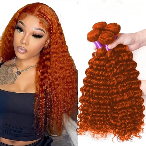 Deep Wave Human Hair Wigs Bundles Orange Ginger Brazilian