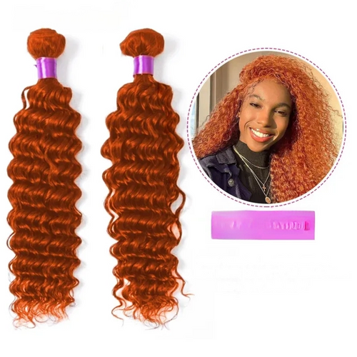 Deep Wave Human Hair Wigs Bundles Orange Ginger Brazilian