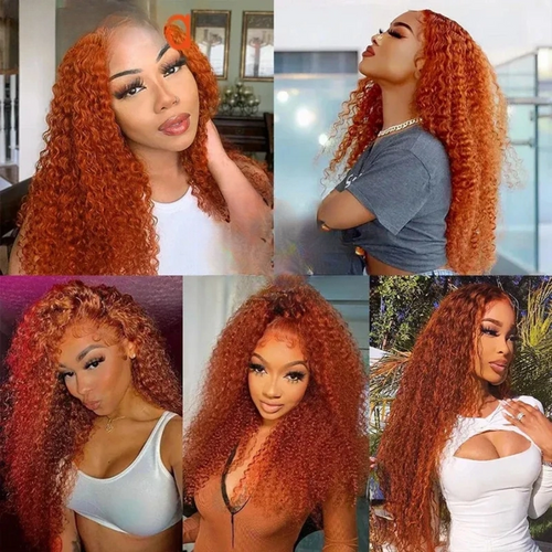 Deep Wave Human Hair Wigs Bundles Orange Ginger Brazilian