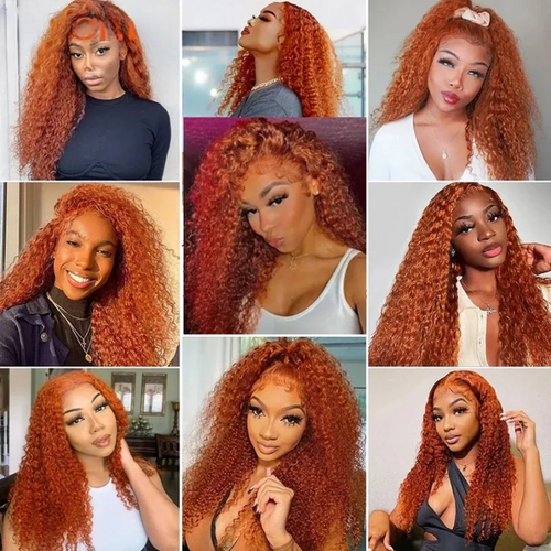 Deep Wave Human Hair Wigs Bundles Orange Ginger Brazilian