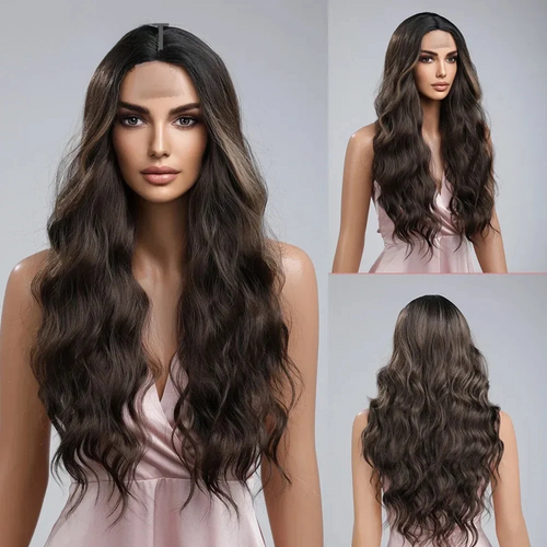 Perruque élégante Ombre Lace Front – Cheveux synthétiques longs bouclés et ondulés