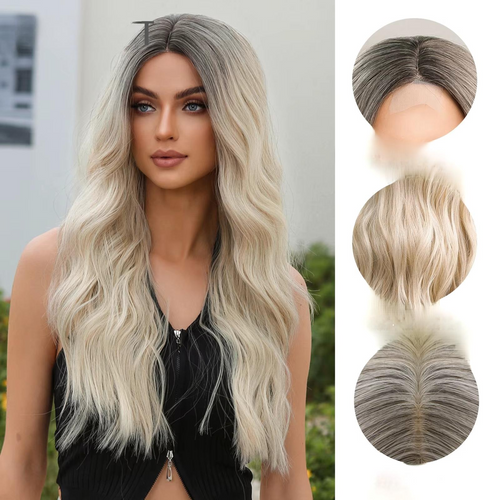 Perruque élégante Ombre Lace Front – Cheveux synthétiques longs bouclés et ondulés