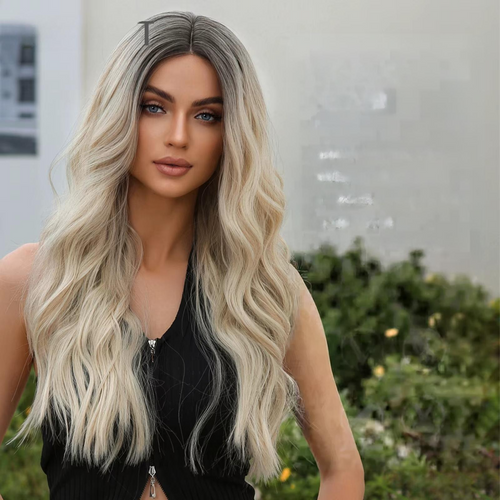Perruque élégante Ombre Lace Front – Cheveux synthétiques longs bouclés et ondulés