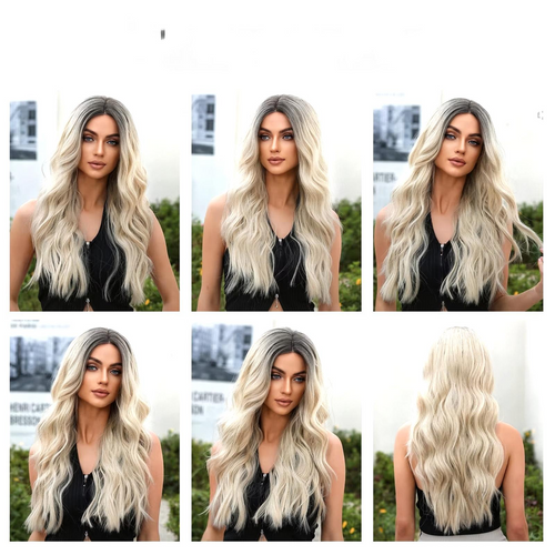 Perruque élégante Ombre Lace Front – Cheveux synthétiques longs bouclés et ondulés