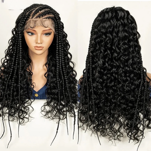 Fits Black Women Half Cornrow Braided Curly Hair Wig