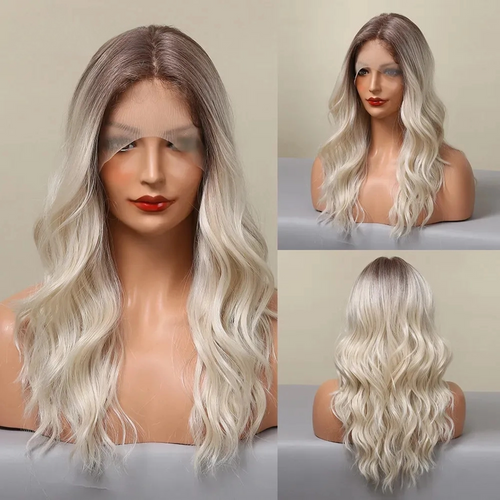 Long Lace Front Wig – Blonde Wave Synthetic Hair with Baby Hair, Heat-Resistant