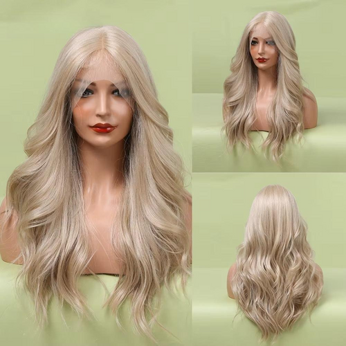 Long Lace Front Wig – Blonde Wave Synthetic Hair with Baby Hair, Heat-Resistant