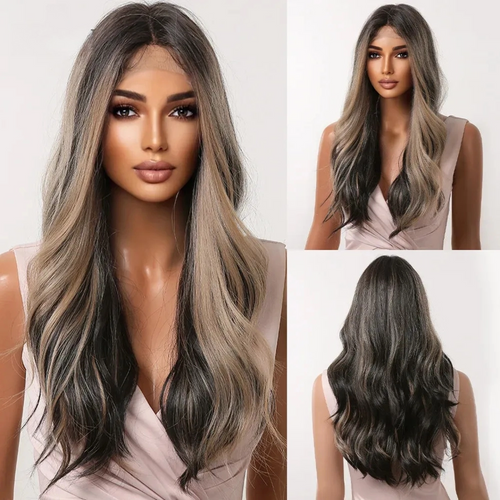 Long Lace Front Wig – Blonde Wave Synthetic Hair with Baby Hair, Heat-Resistant