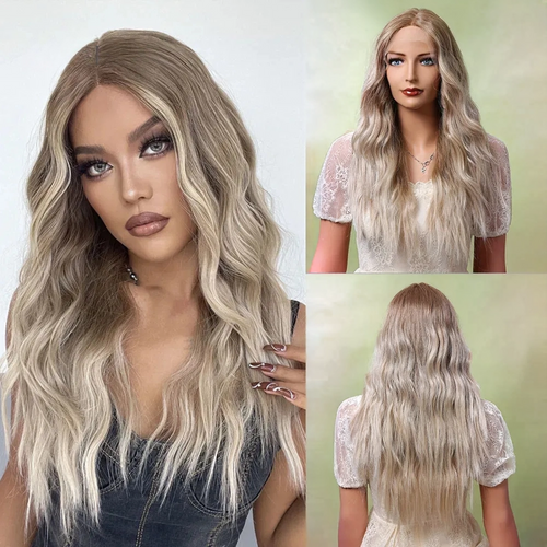 Long Lace Front Wig – Blonde Wave Synthetic Hair with Baby Hair, Heat-Resistant