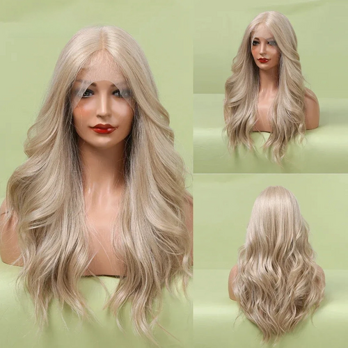 Long Lace Front Wig – Blonde Wave Synthetic Hair with Baby Hair, Heat-Resistant
