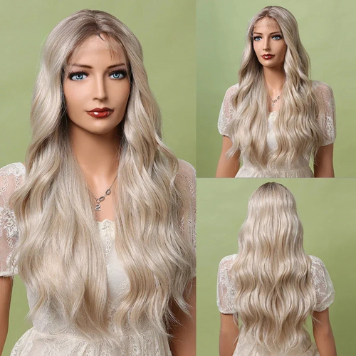Long Lace Front Wig – Blonde Wave Synthetic Hair with Baby Hair, Heat-Resistant